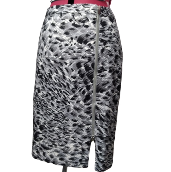 Talbots Side Double Zip Painted Black Gray White Pencil Skirt Size 4 - Picture 5 of 13